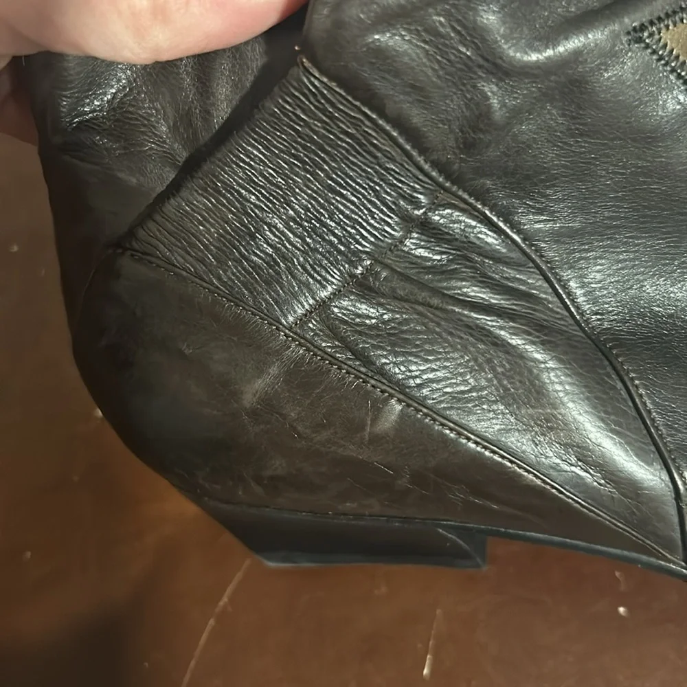 Vintage Black Leather Ankle Boots Retro 80s Slouch Booties Minimalist Boho Chic - Picture 5 of 9